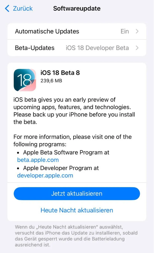 稷山苹果手机维修分享苹果 iOS / iPadOS 18 开发者预览版 Beta 8 发布 